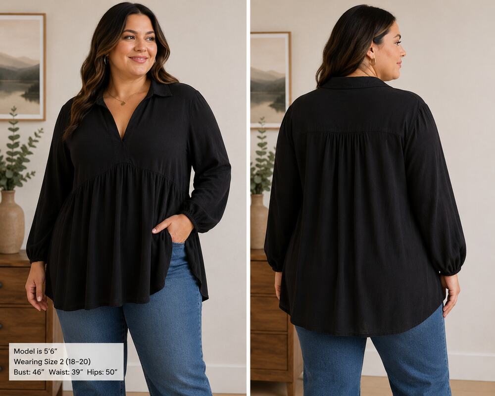 Torrid Rayon Slub High Low Tunic Top 2 2X 18-20 Black NWT Long Sleeve